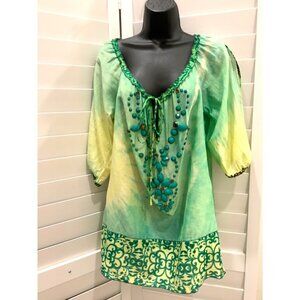 Hale Bob womens jeweled casual tunic top small silk & cotton